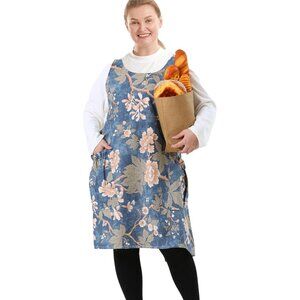 Big Plus Size Aprons for Women with Pockets Cotton Linen Baking Kitchen Cooking